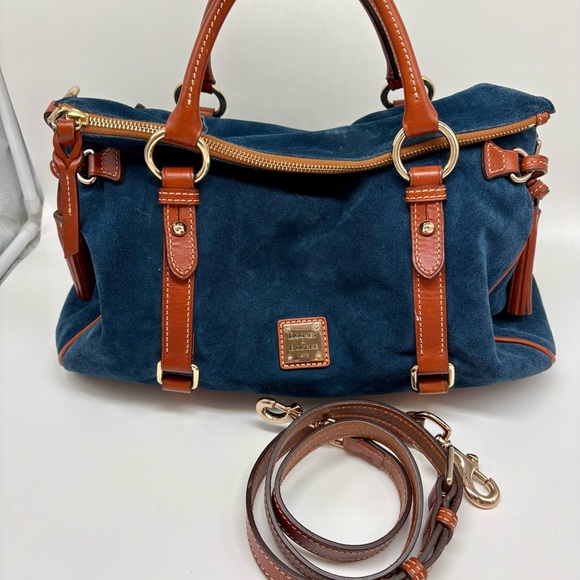 Dooney Bourke RARE Blue Suede Nubuck Satchel in Large - Picture 7 of 9